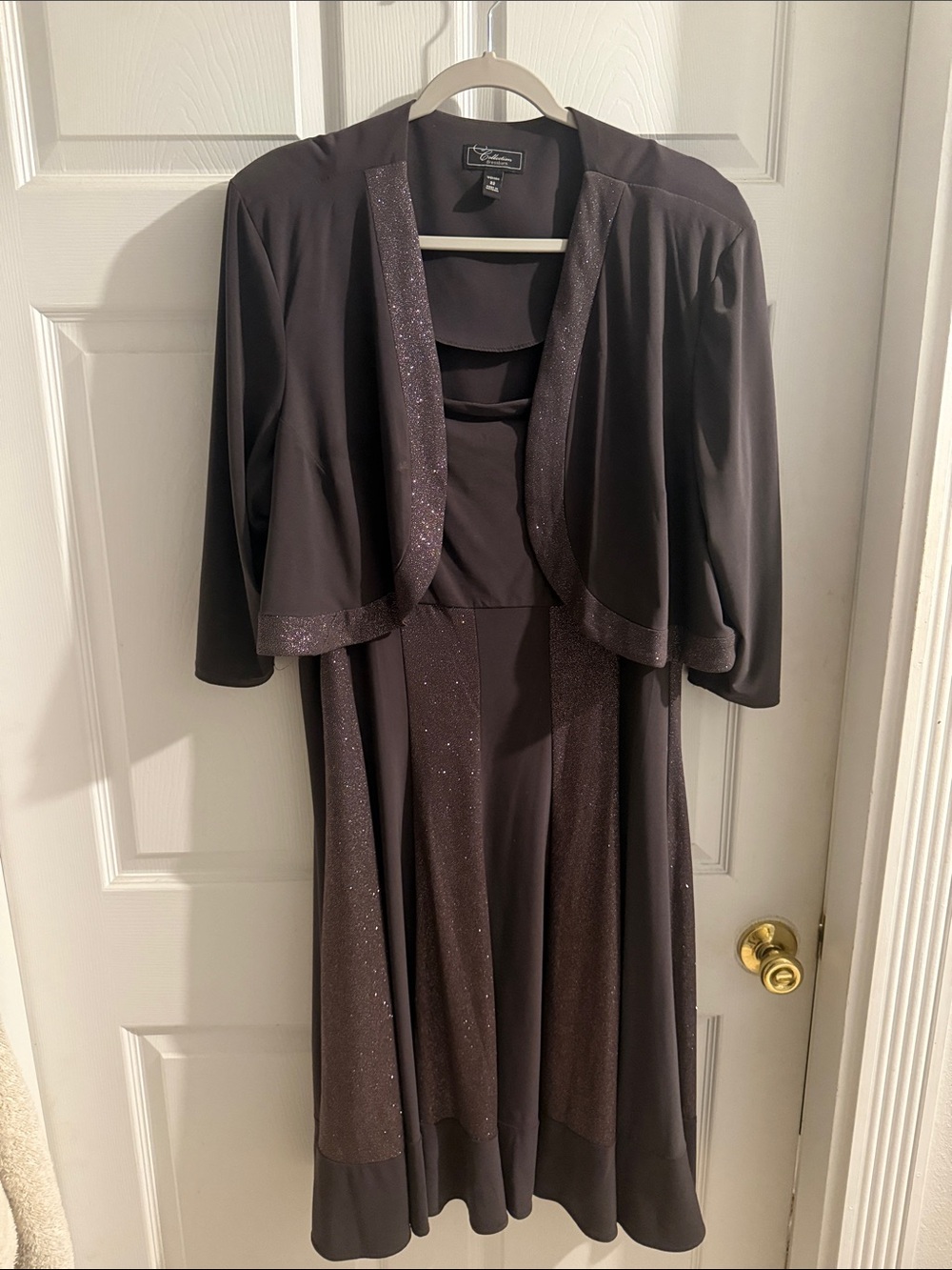 Dress Barn Dark Brown Sparkle Midi Dress with Cropped Jacket